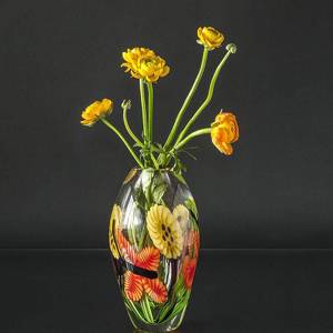 Glass Vase, Clear glass with flower decor, 28cm, Hand Blown Glass, | No. 4494 | DPH Trading