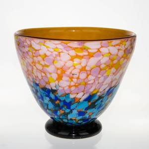 Large Glass bowl with light blue bottom 24x27cm, Glass Art, Hand Blown, | No. 4500 | DPH Trading