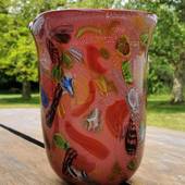 Glass vase with red decoration 31cm, Glass Art, Hand Blown, 