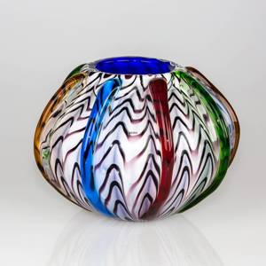 Round Glass Vase, Opal with decoration 22x17cm, Hand Blown Glass, | No. 4510 | DPH Trading