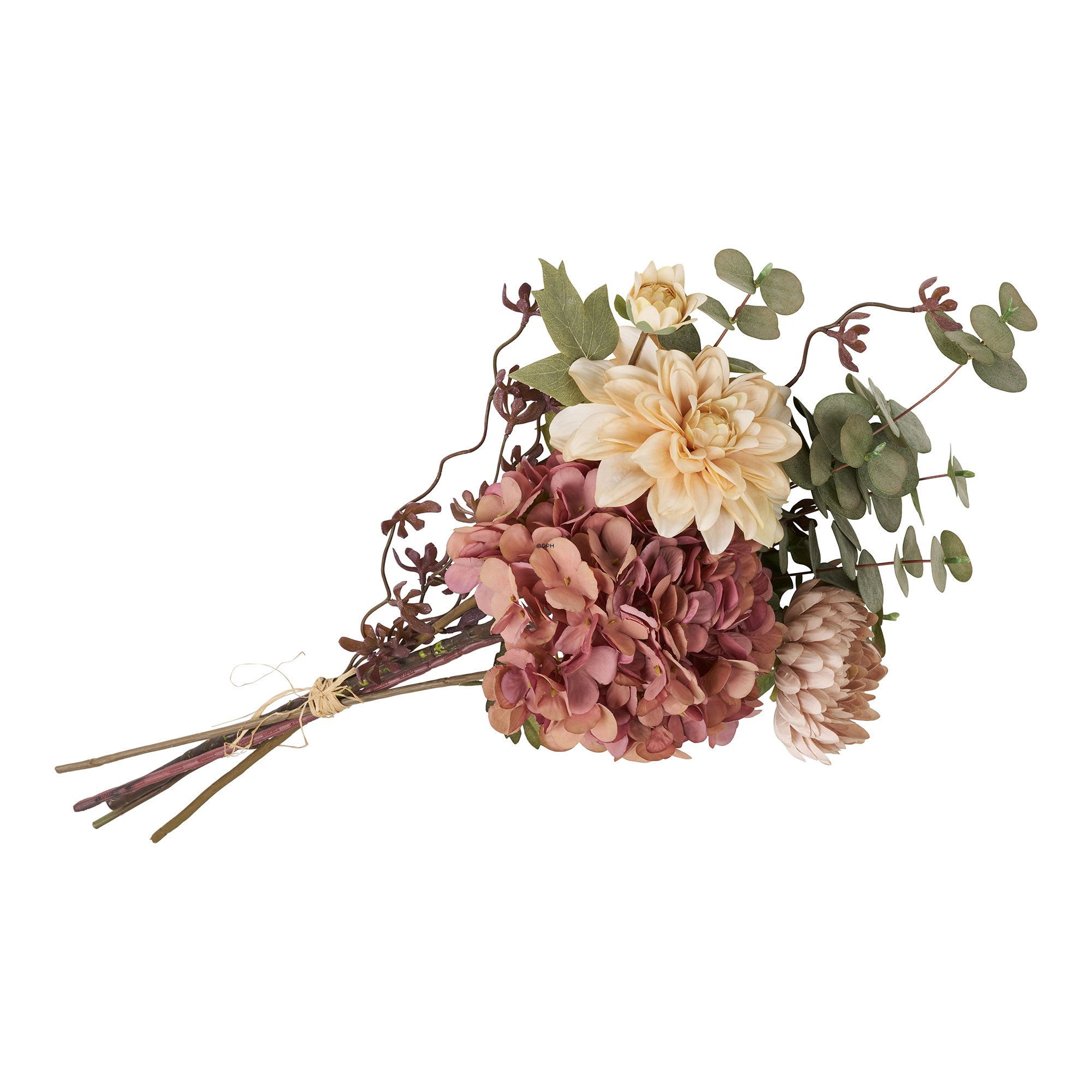 Large lifelike flower bouquet with hydrangeas in pink and off-white, H: 63 cm
