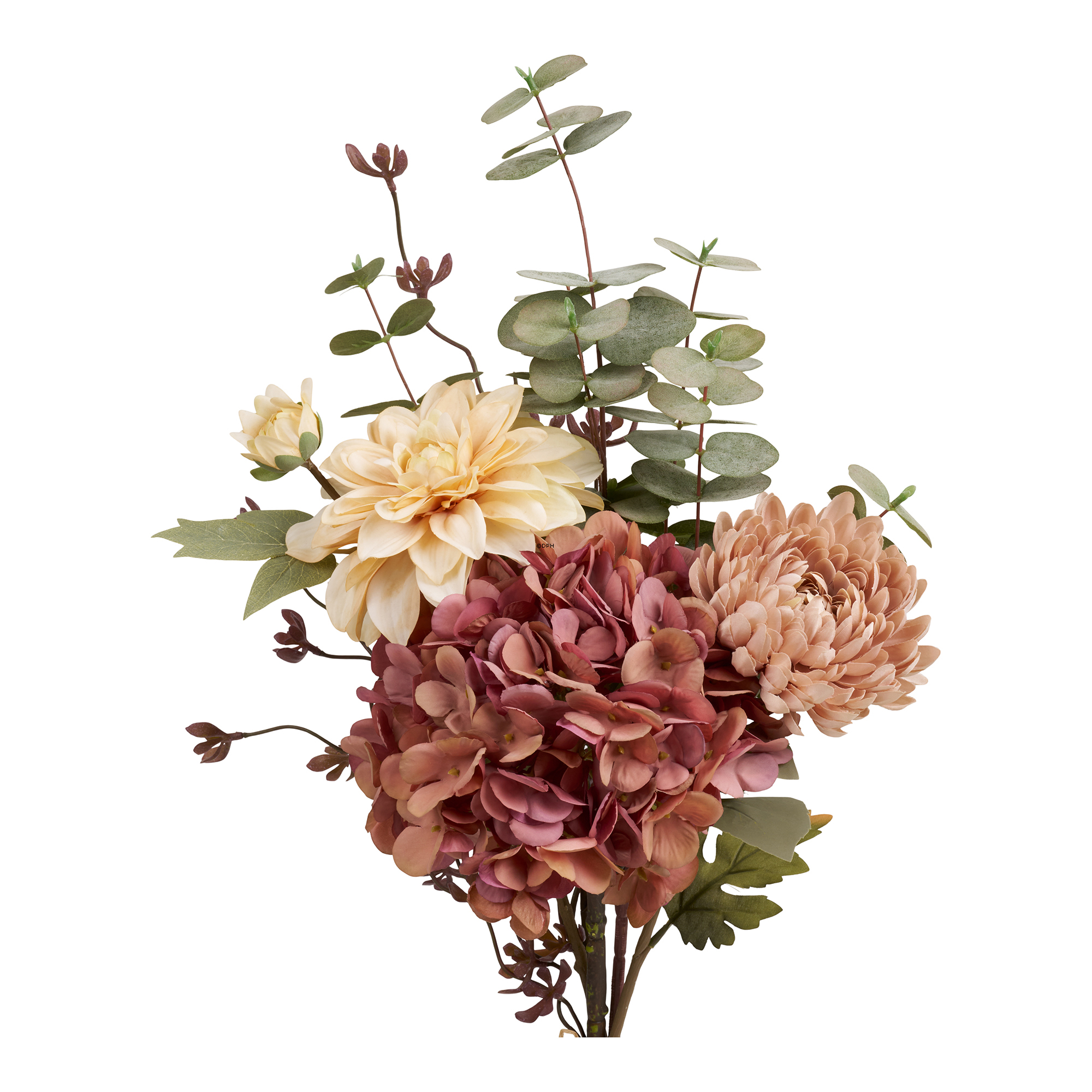 Large lifelike flower bouquet with hydrangeas in pink and off-white, H: 63 cm