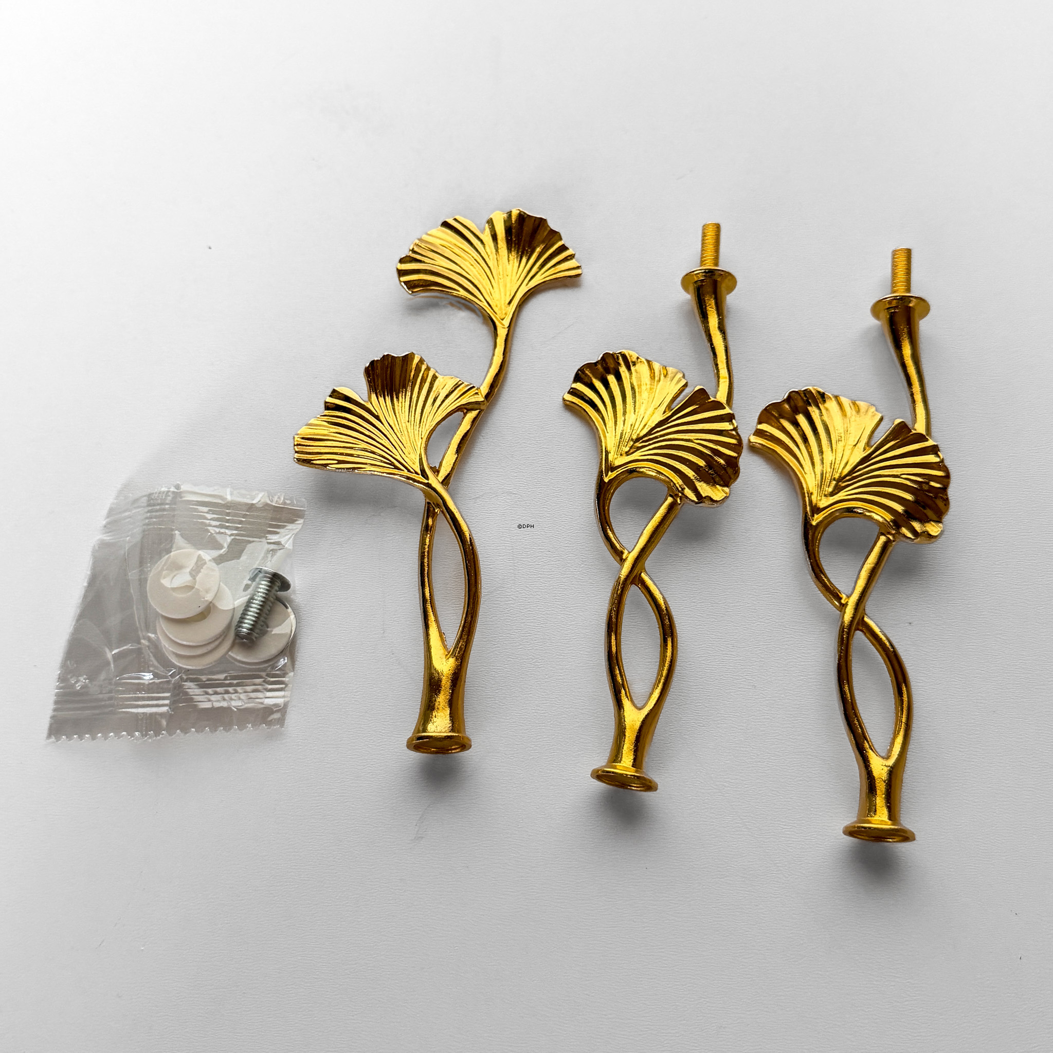 Fittings for cake stand, golden, Ginkgo leaf Handle, 2-3 layer