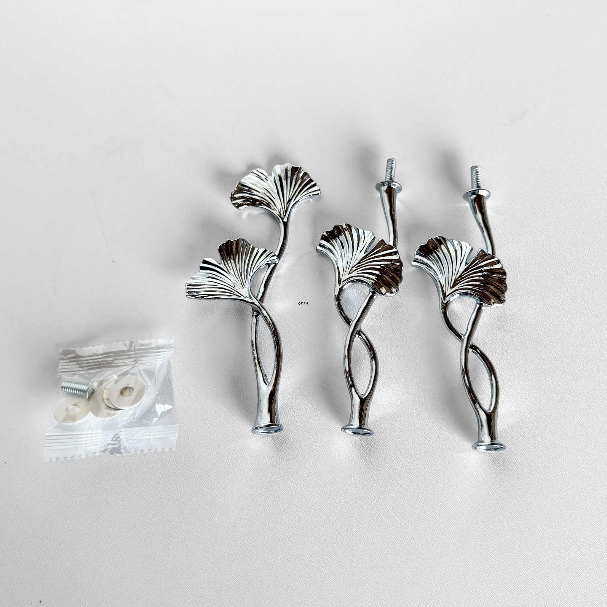 Fittings for cake stand, silver finish, Ginkgo leaf Handle, 2-3 layer