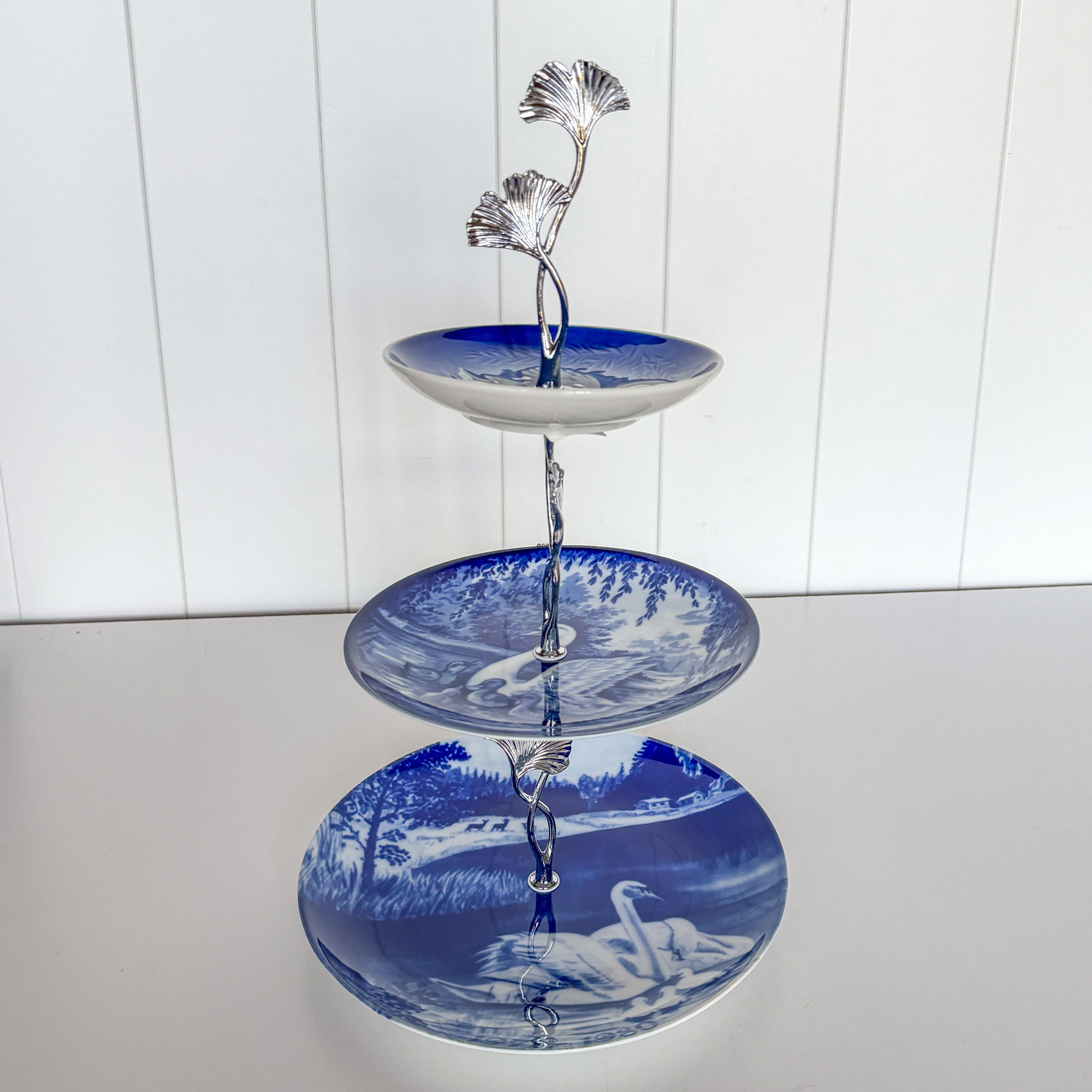 Fittings for cake stand, silver finish, Ginkgo leaf Handle, 2-3 layer