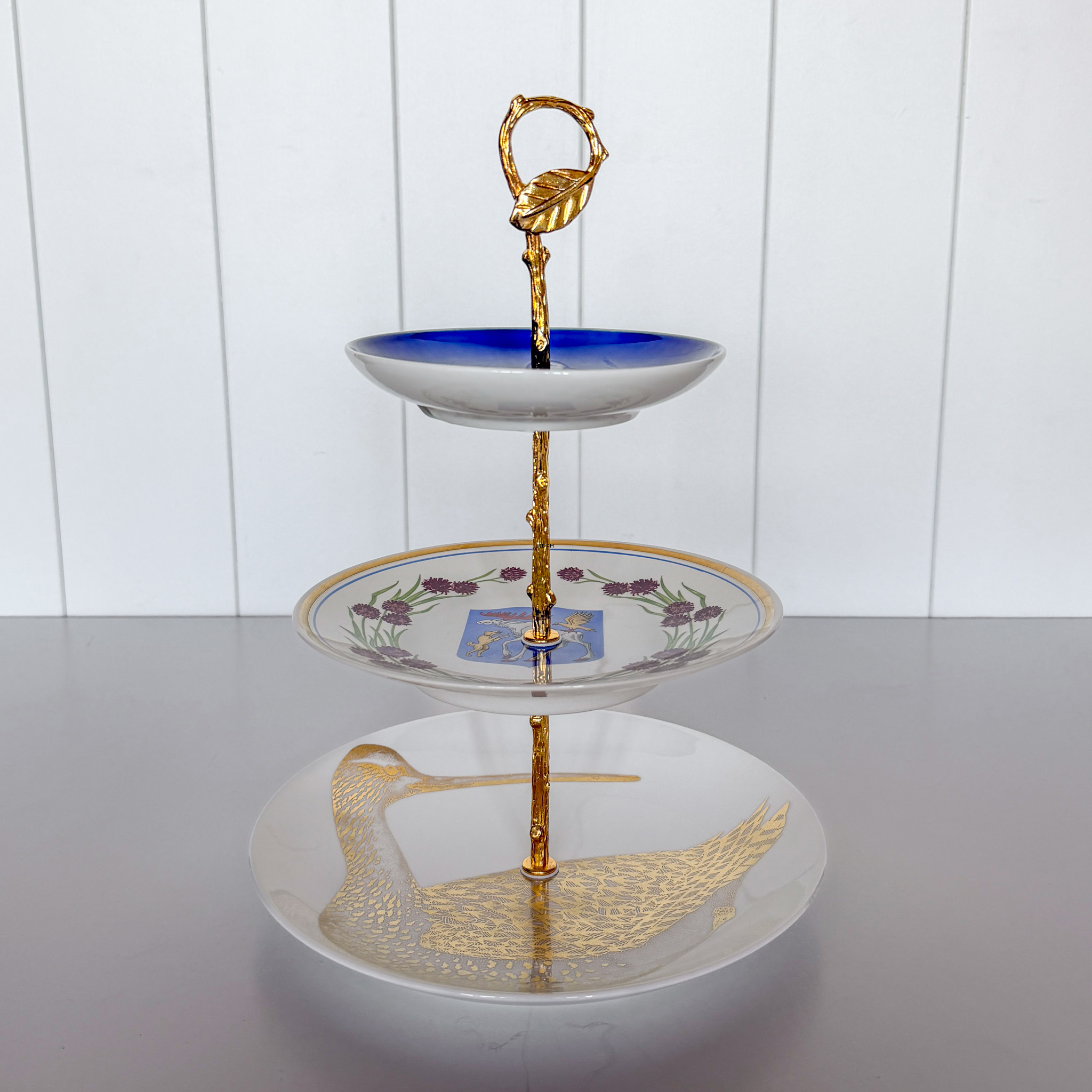 Fittings for cake stand, golden, Round Beech leaf Handle, 2-3 layer