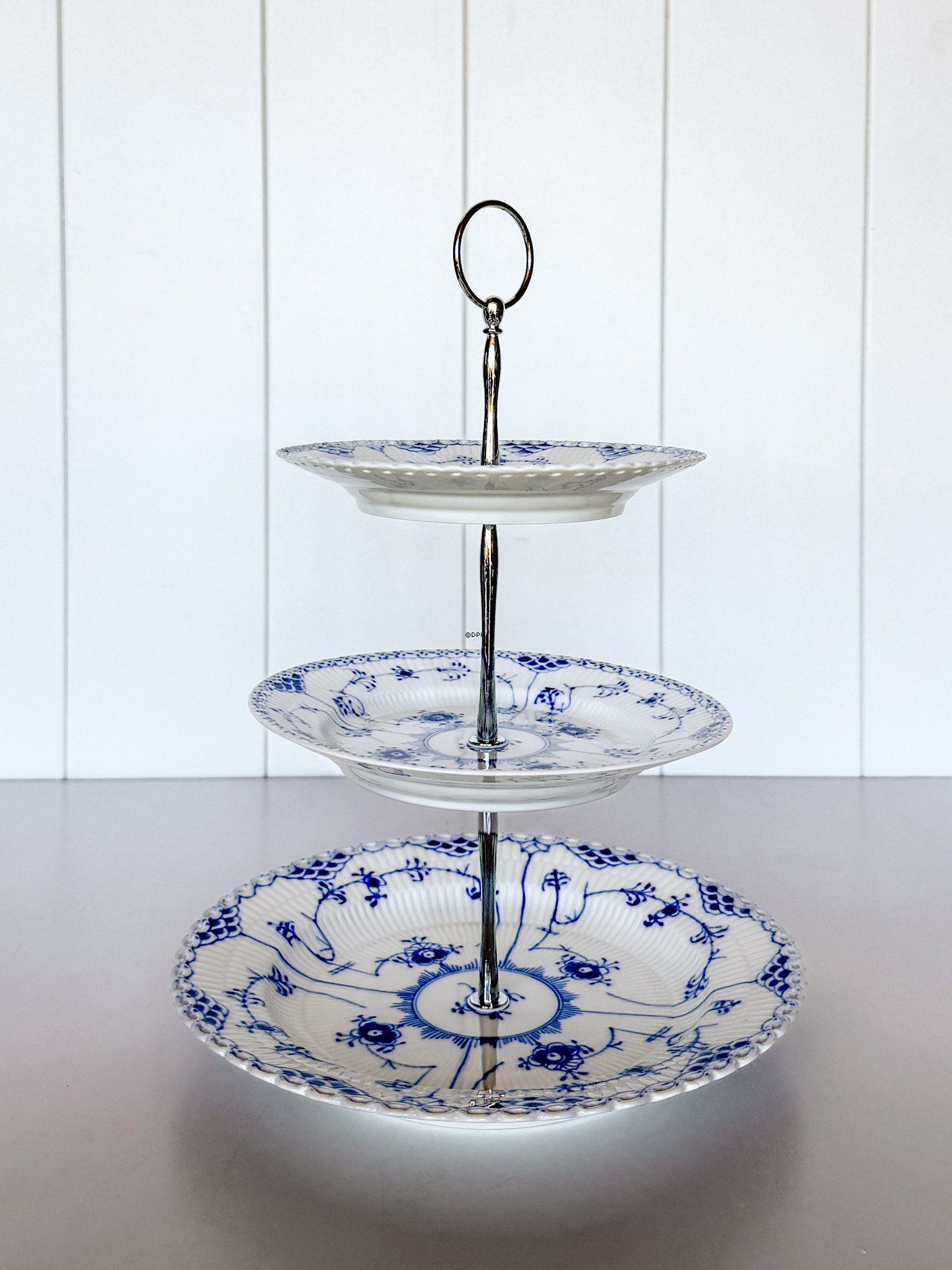 Royal Copenhagen Blue Fluted Full Lace / Half Lace 3-tier cake stand
