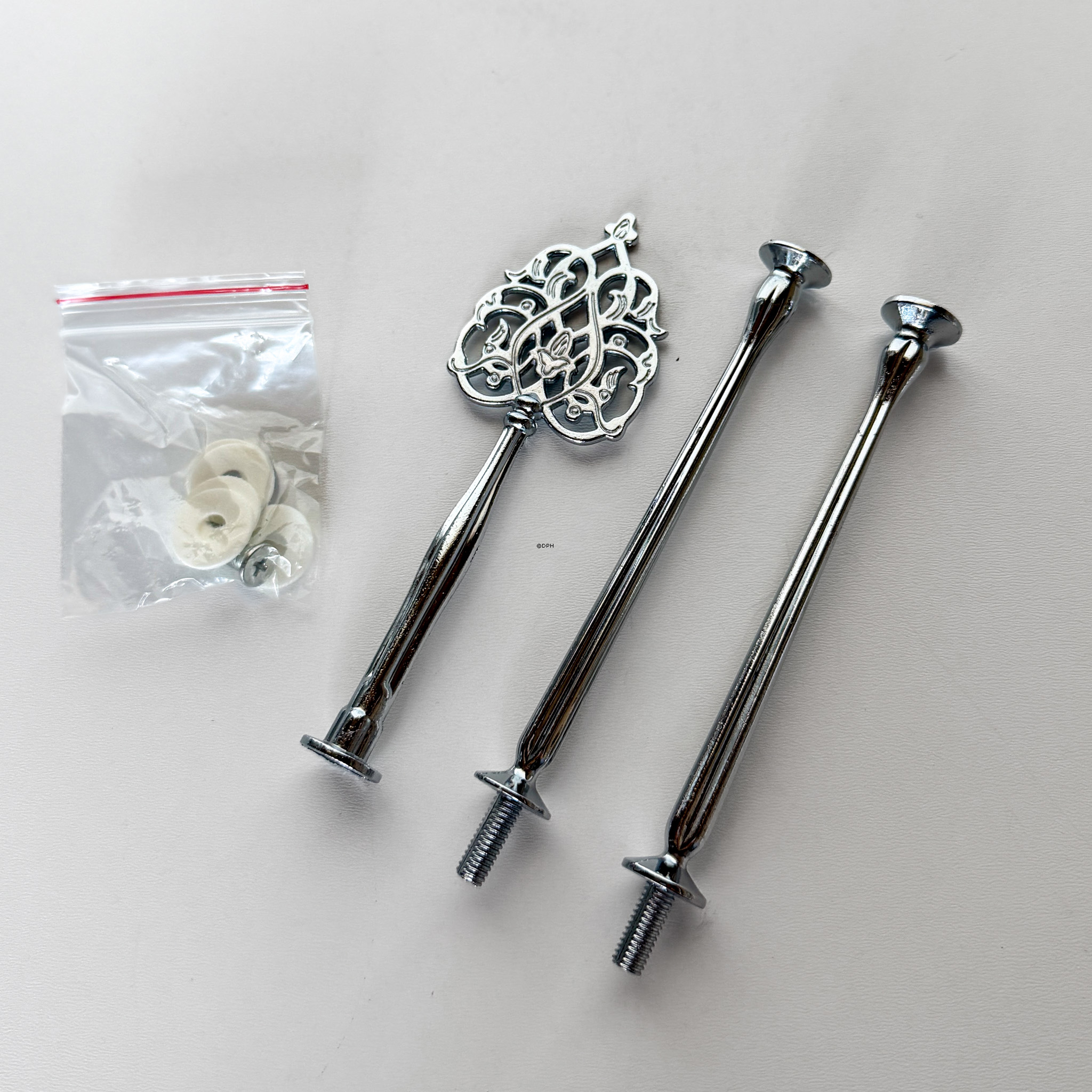 Fittings for cake stand, silver finish, Solid flower Handle, 2-3 layer