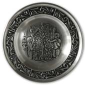 1990 Astri Holthe Norwegian Pewter Christmas plate, Decorating the Christma...