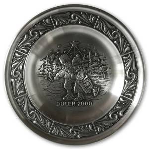 2000 Astri Holthe Norwegian Pewter Christmas plate, Im Dreaming of a White Christmas | Year 2000 | No. AHX2000 | DPH Trading