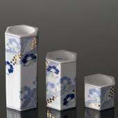 Tea-light Candleholders, 3 pcs., White with blue flowers, Bing & Grondahl