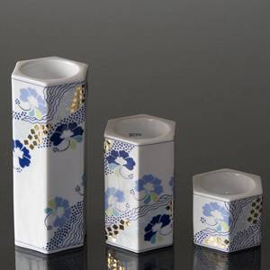 Tea-light Candleholders, 3 pcs., White with blue flowers, Bing & Grondahl | No. B1817-5464 | DPH Trading