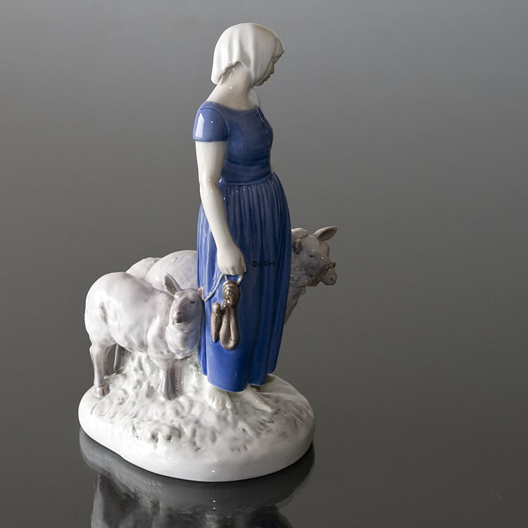 Shepherdess minding her sheep, Bing & Grondahl figurine No. 2010