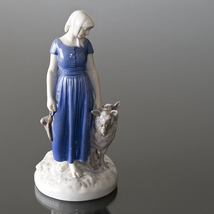 Shepherdess minding her sheep, Bing & Grondahl figurine No. 2010