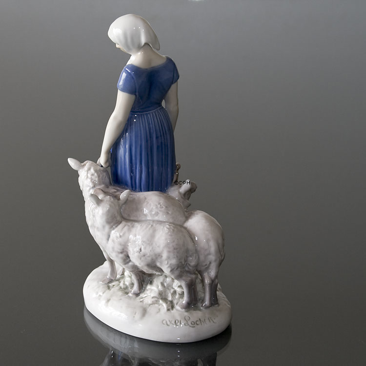 Shepherdess minding her sheep, Bing & Grondahl figurine No. 2010