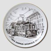 Bing & Grondahl Plate, Aarhus Tramways, drawing in brown