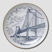 Bing & Grondahl Plate, The New Little Belt Bridge, Middelfart, drawing in b...