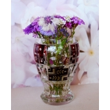 Crystal glass vase, with engravings and bordeaux colored glass