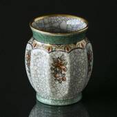 Dahl Jensen Craquele vase with green rim and flowers