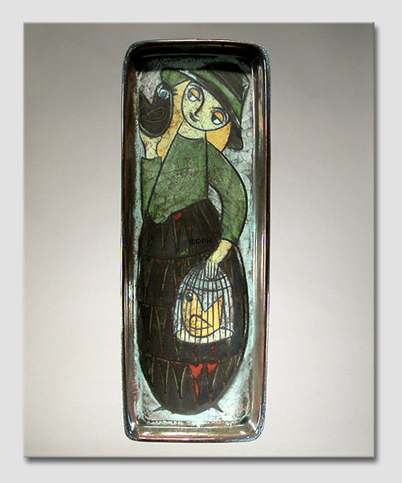 Michael Andersen & Søn ceramic picture girl with birdcage
