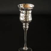 Glass candleholder with antique silver decor