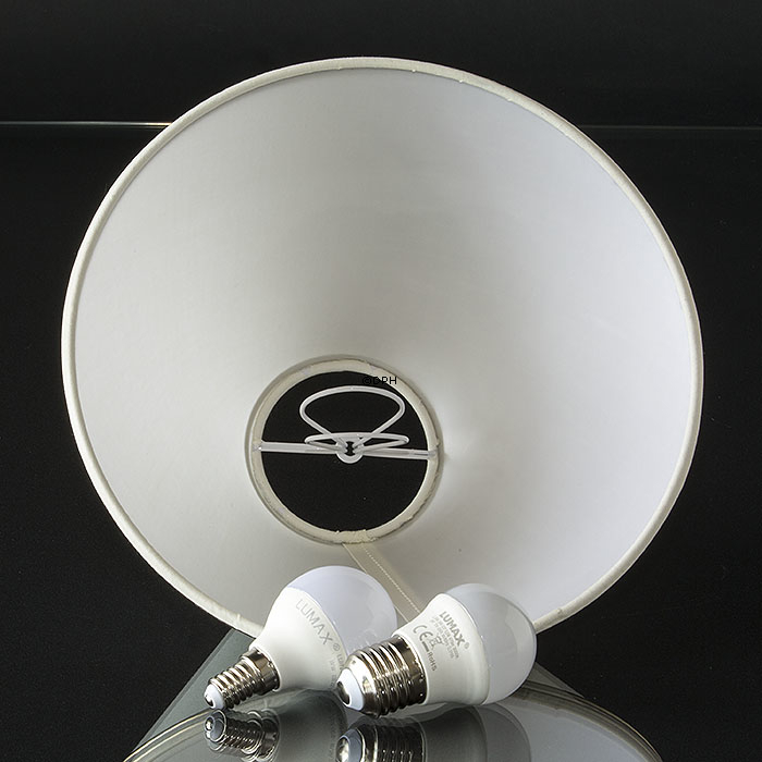 Round lampshade low model height 13cm, off white chintz fabric with golden edge