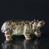 Hippopotamus roaring with mouth wide open, Royal Copenhagen stoneware figur...