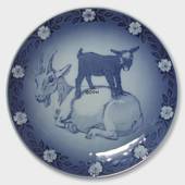 1987 Royal Copenhagen Mother and Child plate, nanny goat with kid