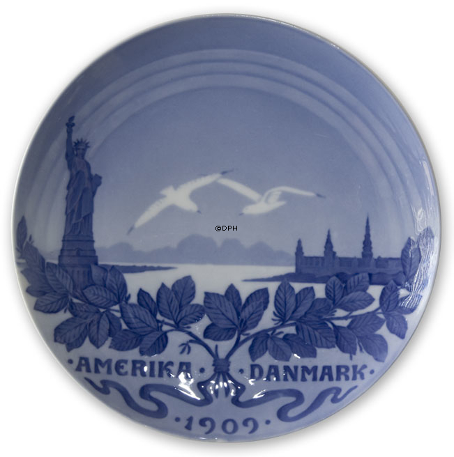 1909 Royal Copenhagen Memorial plate, AMERICA - DENMARK 1909