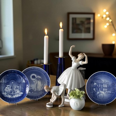 Christmas plates, Asmussen candlesticks and ballerina figures