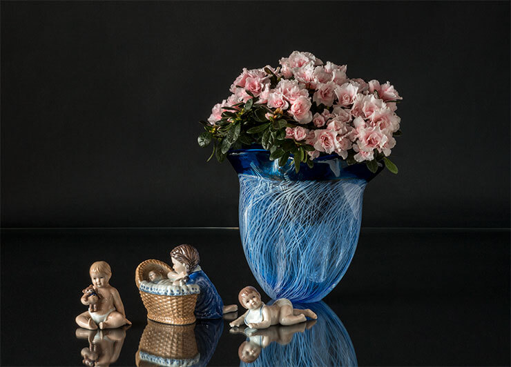 Royal Copenhagen kinderfiguren und Glaskunstvase Blau