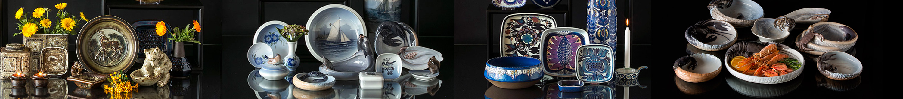 Dishes and bowls in porcelain, ceramics, stoneware, faience, glass, brass, silver, etc.