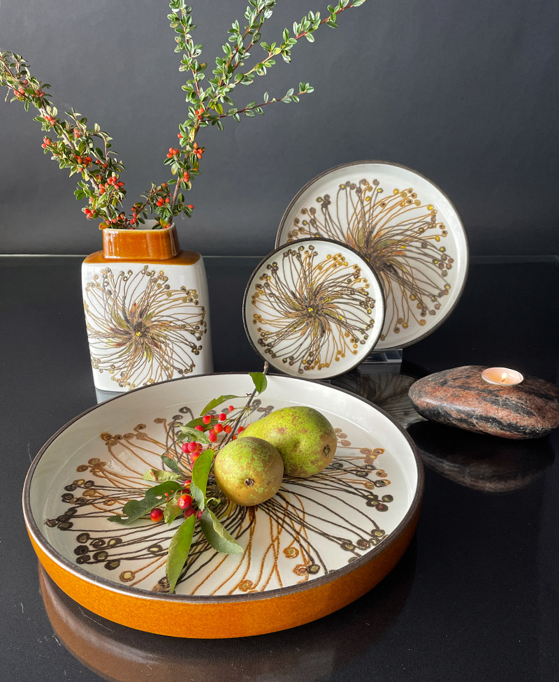 The beautiful Baca stoneware will be perfect for retro decor with their circular shapes and warm colors