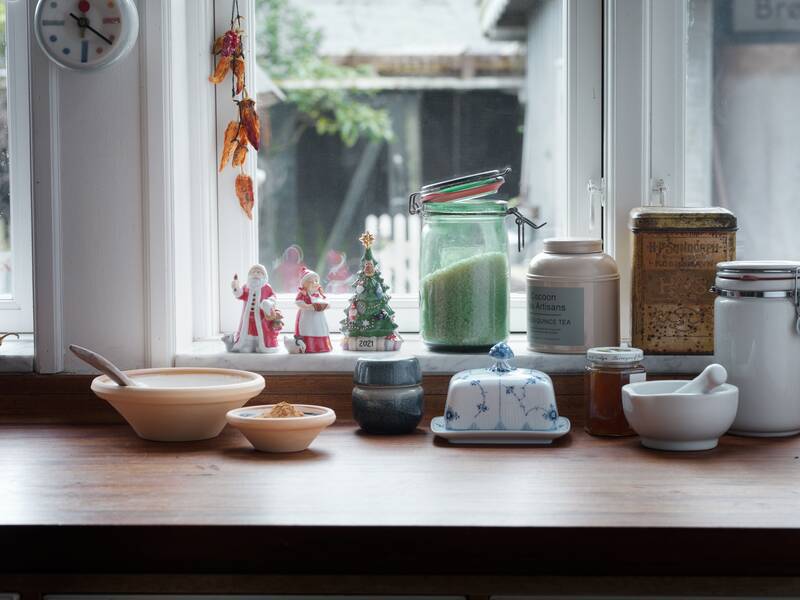 Annual Santa, Annual Santa's Wife and Annual Christmas Tree 2021 in kitchen