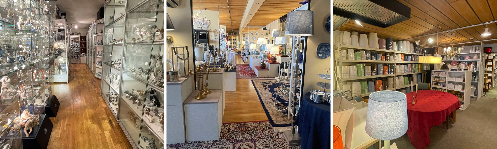 Store interior at DPH Trading in Odense with porcelain, lampshades, and home décor