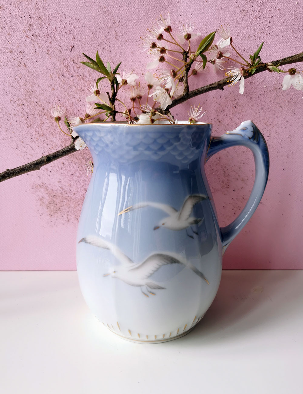 Beautiful Seagull Pitcher with gold, use as a small vase. - Repurpose your pitchers as vases.