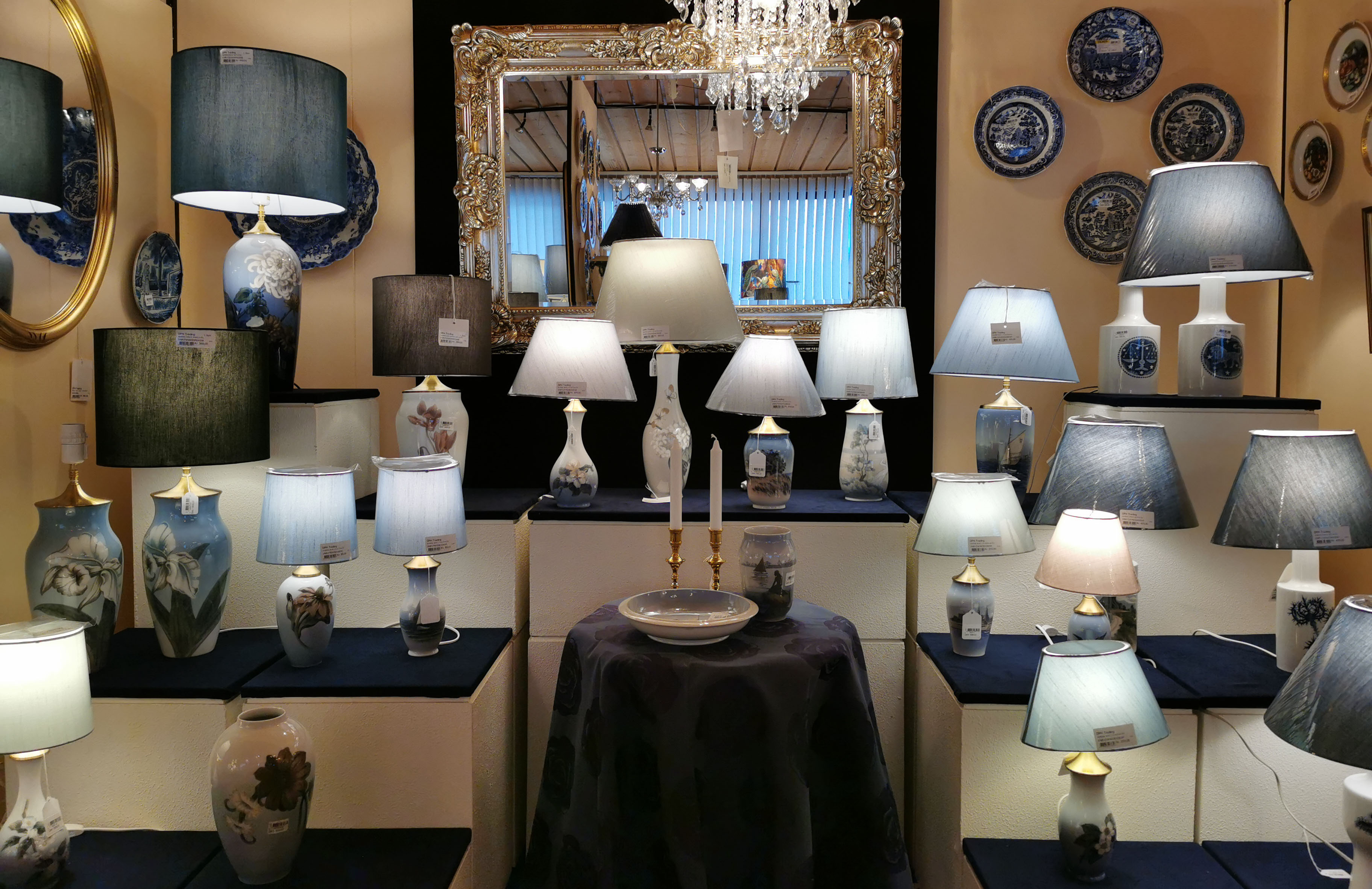 A large selection of Bing & Grøndahl and Royal Copenhagen table lamps at DPH Trading.