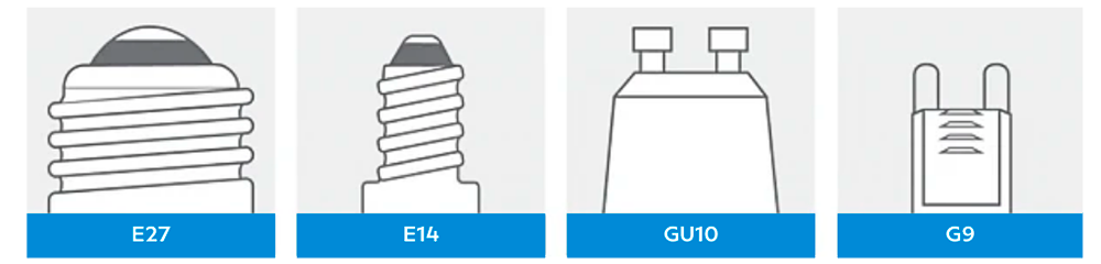 The different sockets on the bulbs
