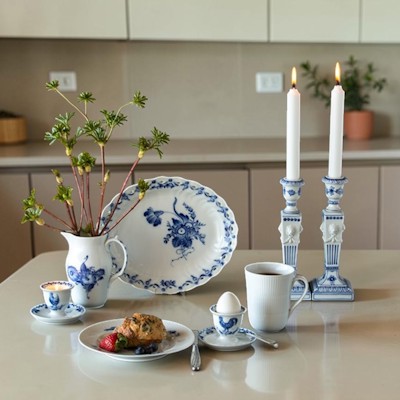 Egg cups in blue and white matching blue painted sets