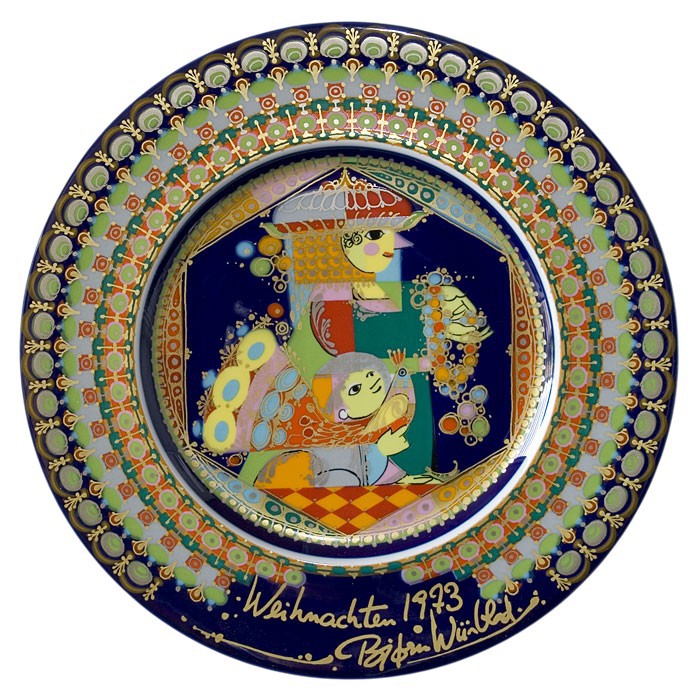 Bjorn Wiinblad porcelain Christmas plate 1973, produced by Rosenthal