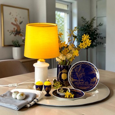 Cobalt blue Easter plates and egg cups
