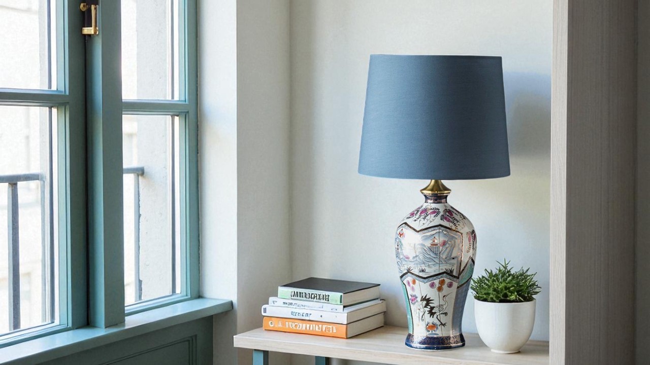 Blue cylinder-shaped lampshade - one of many models at Danish Porcelain House