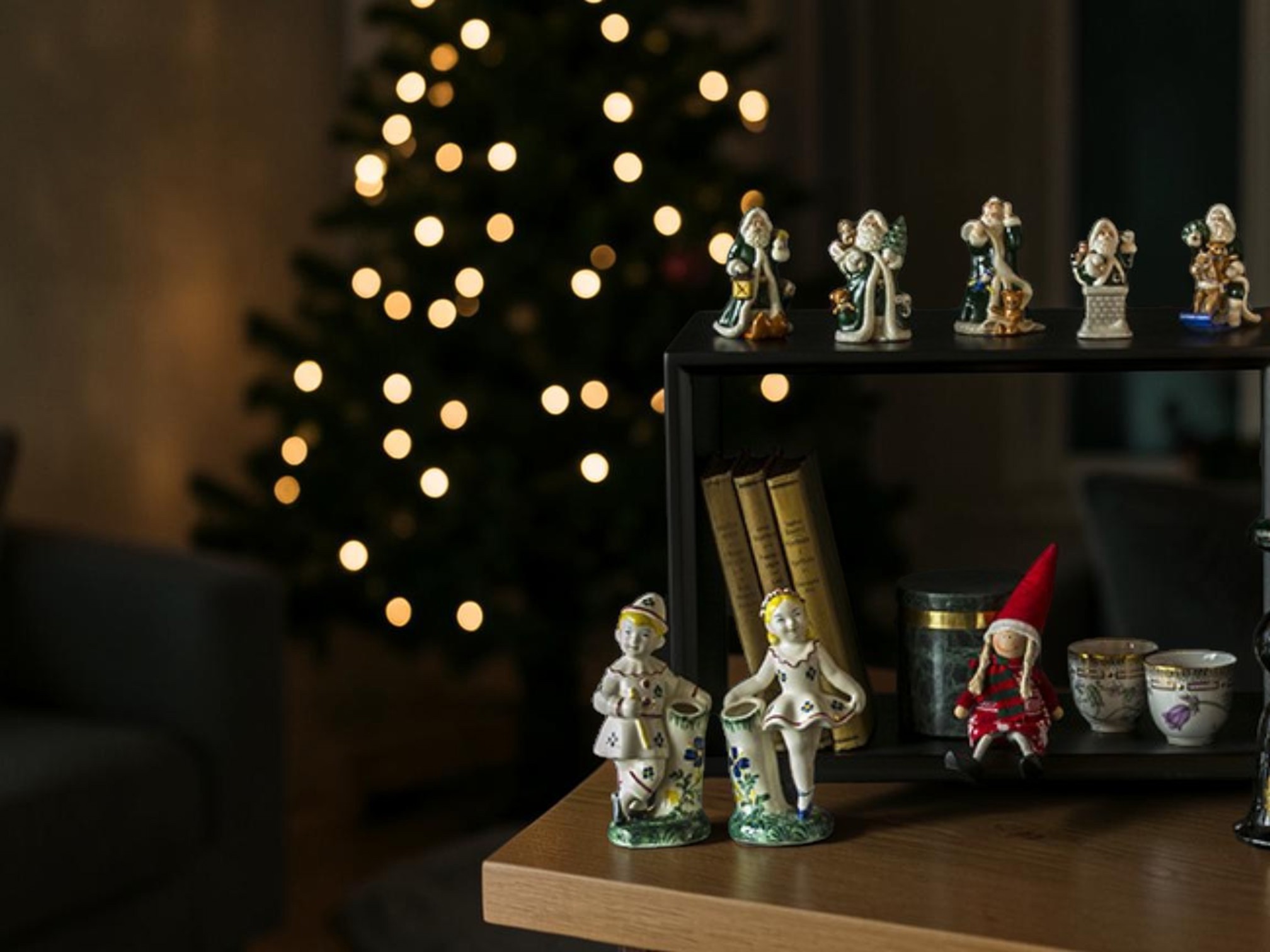 Royal Copenhagen Annual Santa in green as Christmas decoration in the living room